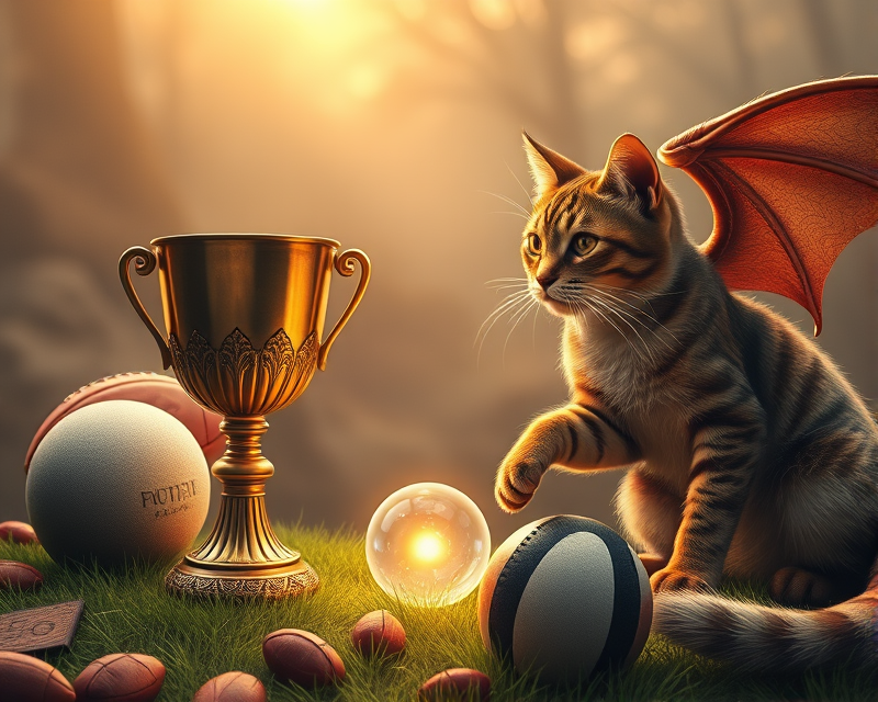 cup, crystal ball, dragon, football, cat